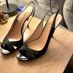 Miu Miu Peep Toes Black Leather High Heels